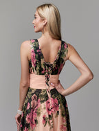 A-Line Party Dress Floral Dress Holiday Wedding Guest Floor Length Sleeveless V Neck Bridesmaid Dress Chiffon with Pattern / Print