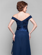 Sheath / Column Mother of the Bride Dress Open Back Off Shoulder Floor Length Chiffon Sleeveless with Criss Cross