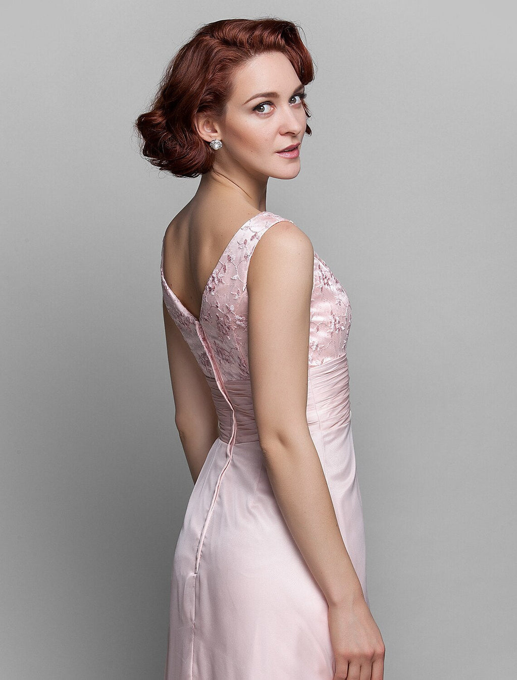 Sheath / Column Mother of the Bride Dress V Neck Ankle Length Chiffon Lace 3/4 Length Sleeve with Bow(s) Ruched