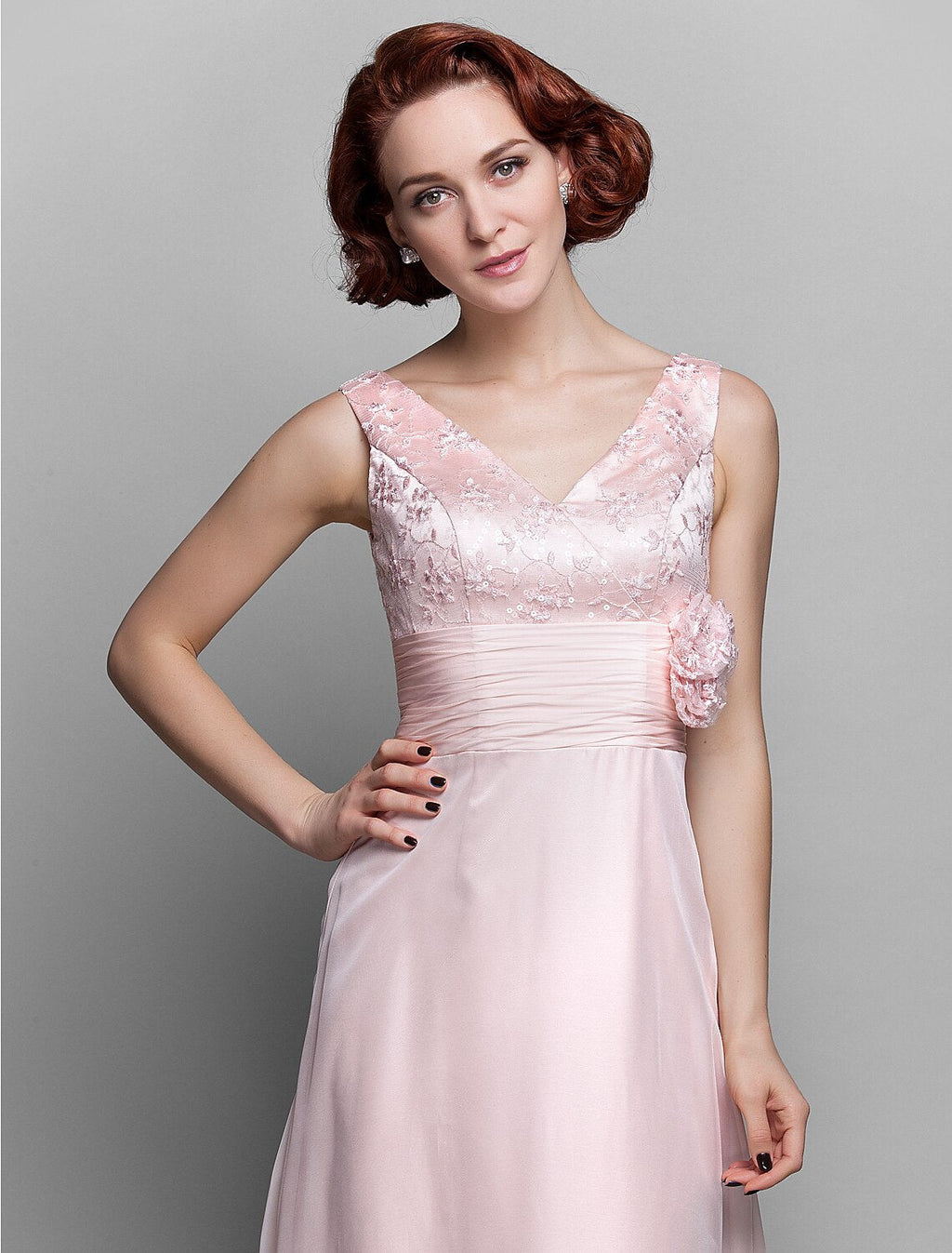 Sheath / Column Mother of the Bride Dress V Neck Ankle Length Chiffon Lace 3/4 Length Sleeve with Bow(s) Ruched